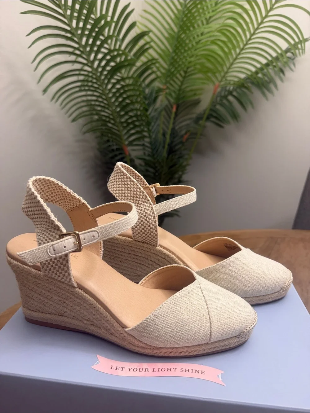 Alex Marie Cream Espadrille Wedge Sandals with Ankle Strap